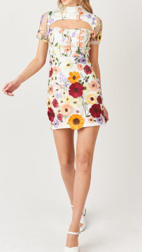 SHORT SLEEVED FLORAL PRINTED MINI DRESS