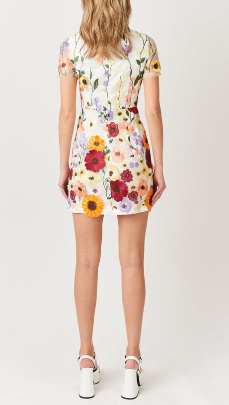 SHORT SLEEVED FLORAL PRINTED MINI DRESS