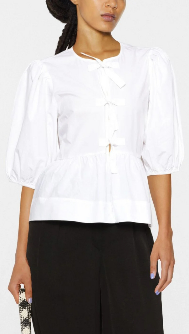 AIIZIE WHITE PUFF-SLEEVE ORGANIC-COTTON TOP - product image