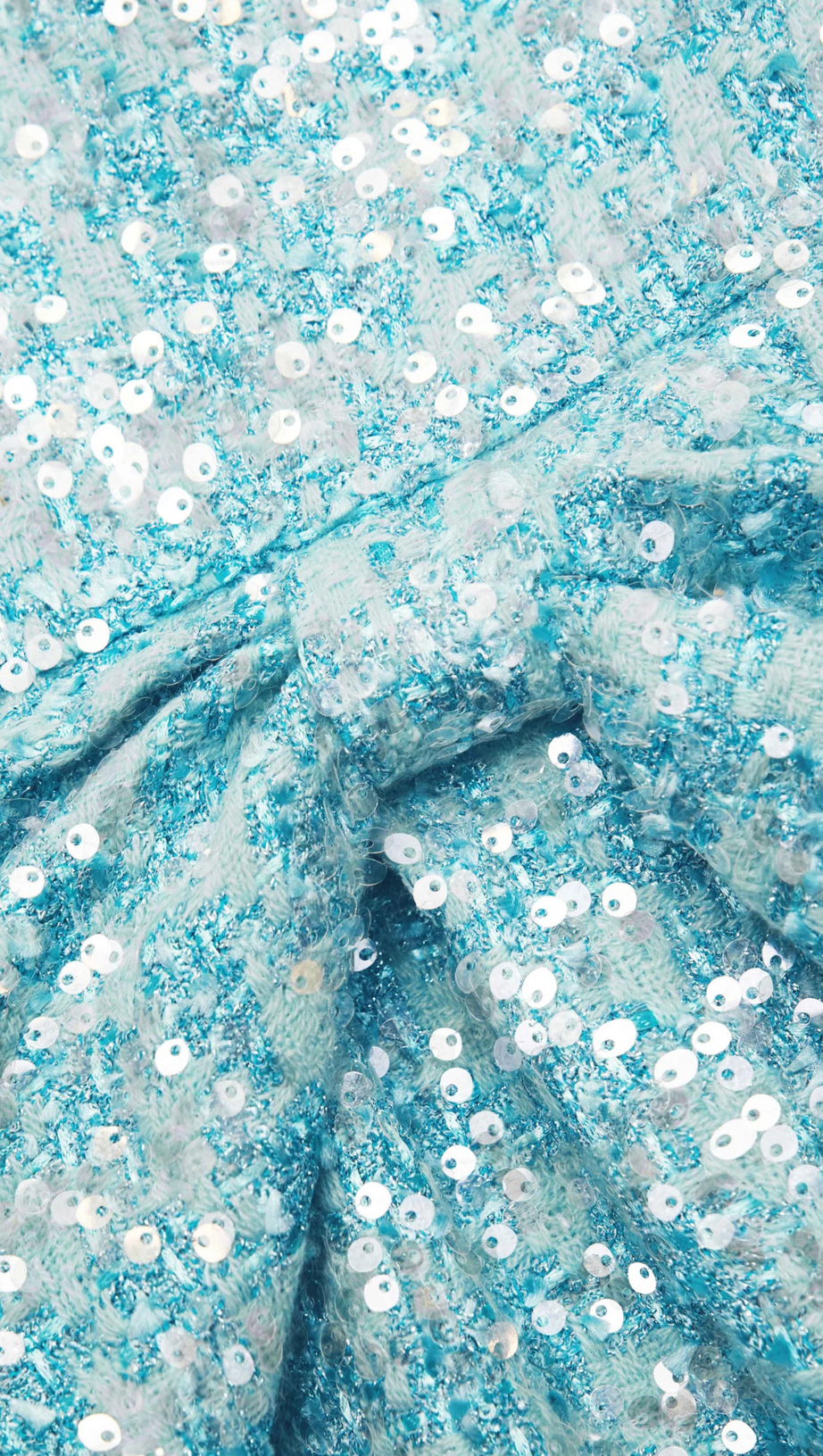 BLUE BOUCLE GATHERED MINI DRESS