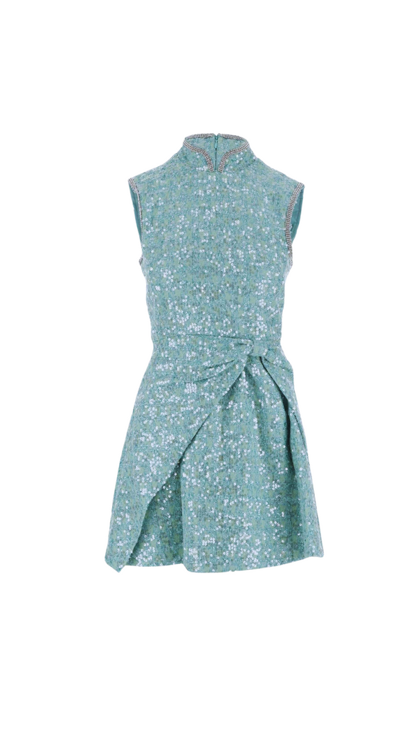 AIIZIE BLUE BOUCLE GATHERED MINI DRESS - product image