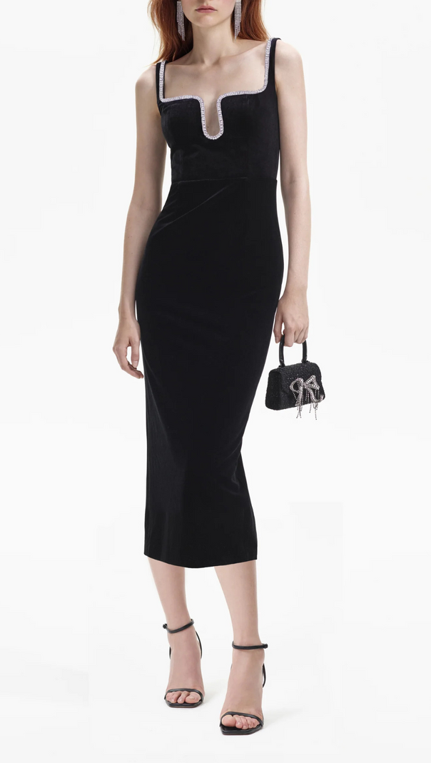 AIIZIE BLACK VELVET MIDI DRESS - product image