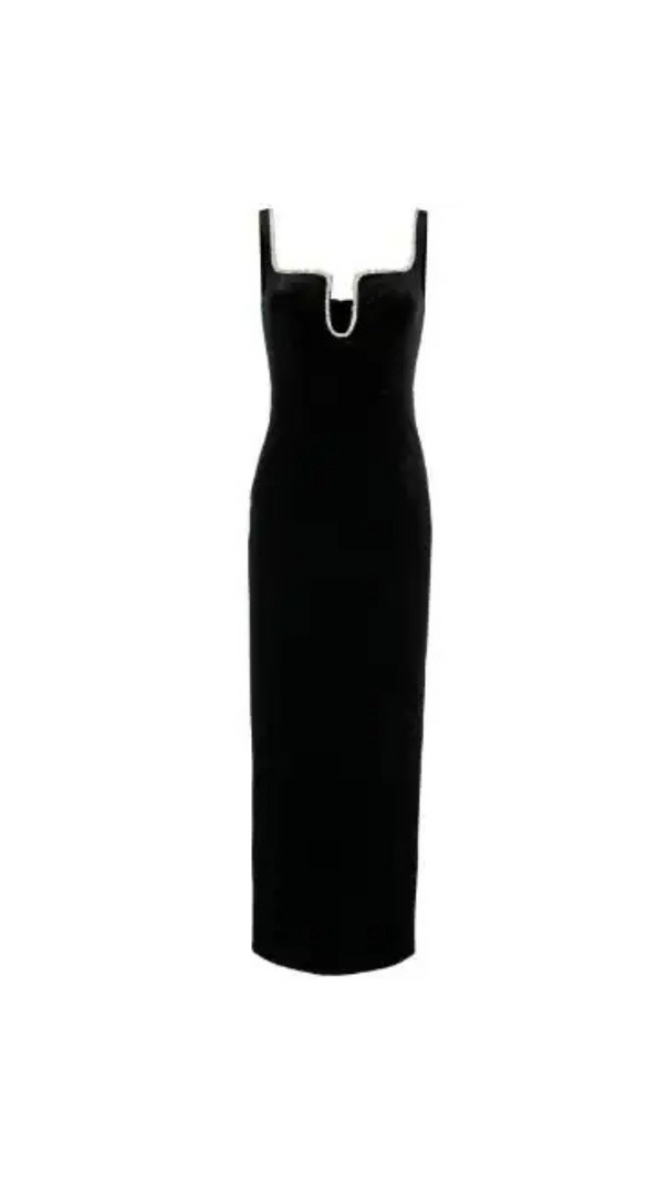 AIIZIE BLACK VELVET MIDI DRESS - product image