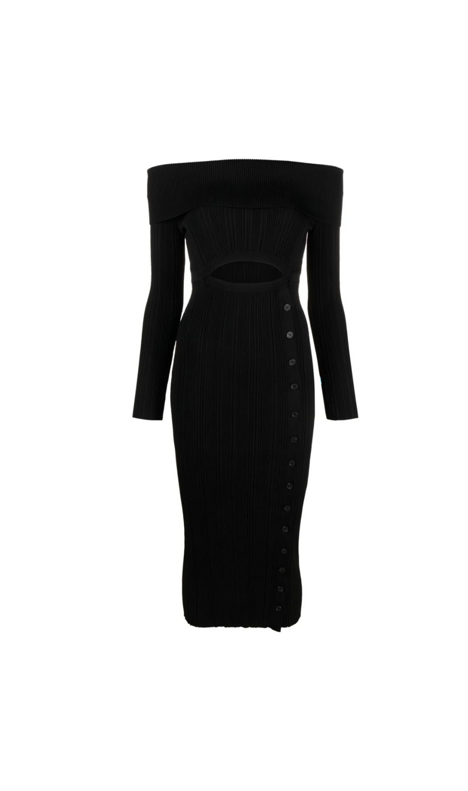 ABITO MIDI IN MAGLIA NERO CON SPALLE SCOPERTE 