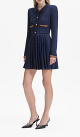 NAVY KNIT COLLAR MINI DRESS