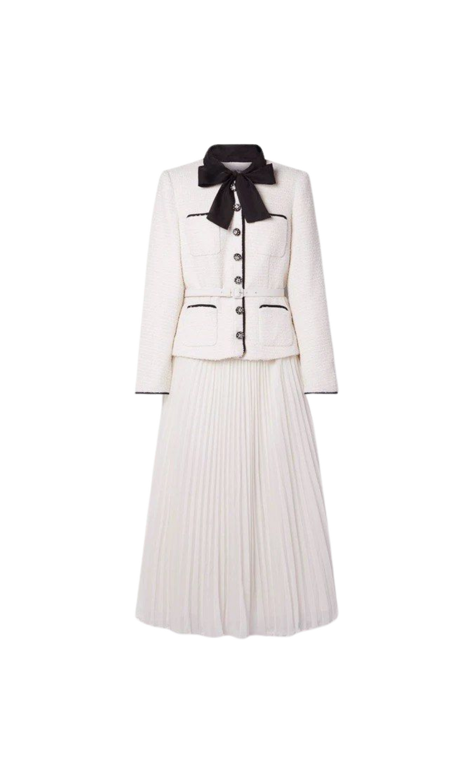Cremefarbenes Bouclé-Midikleid mit Schleife 