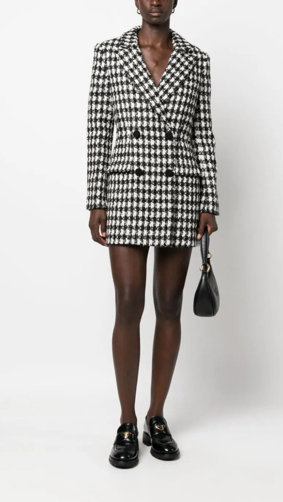 BLACK CHECK BOUCLE TAILORED MINI DRESS