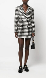 BLACK CHECK BOUCLE TAILORED MINI DRESS