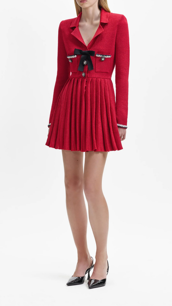 AIIZIE RED KNIT BOW MINI DRESS - product image