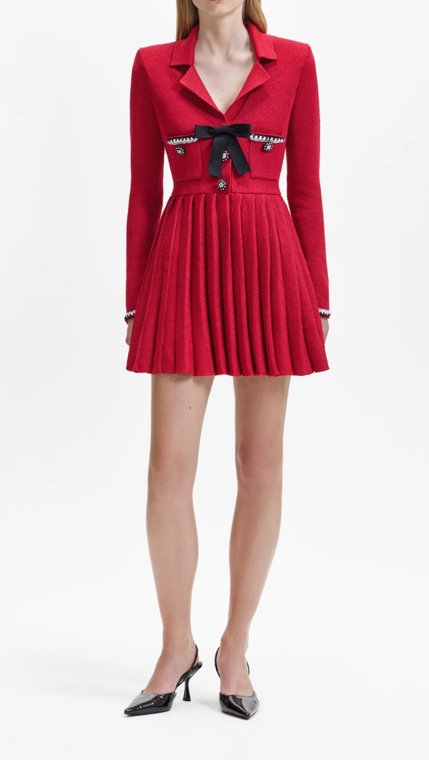 AIIZIE RED KNIT BOW MINI DRESS - product image