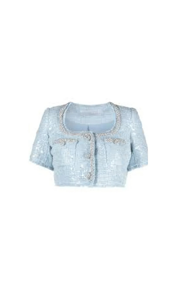 AIIZIE BLUE SEQUIN BOUCLE CROP TOP - product image
