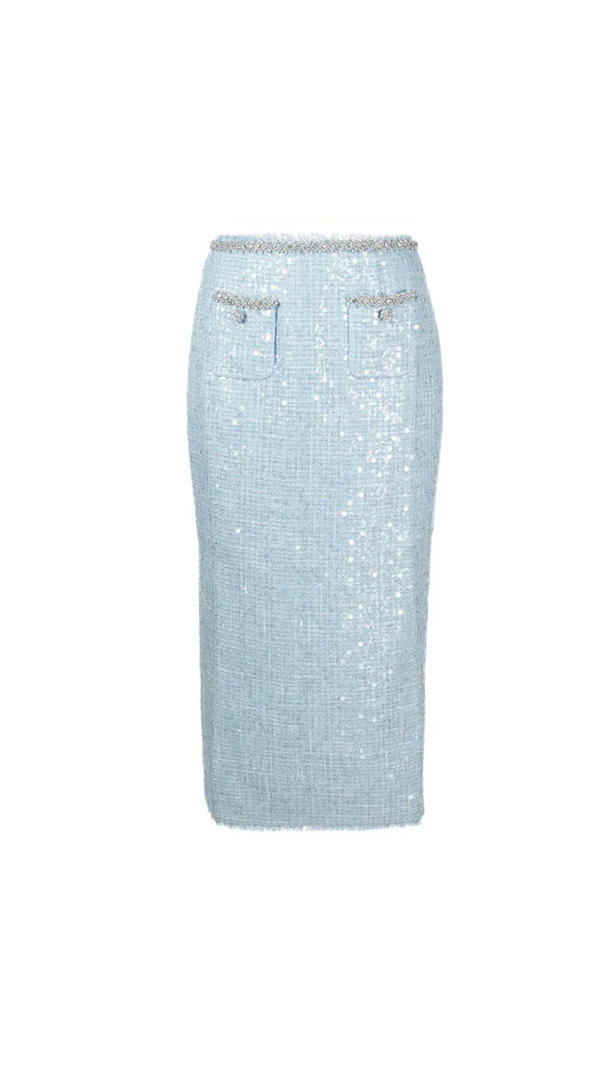 AIIZIE BLUE SEQUIN BOUCLE MIDI SKIRT - product image