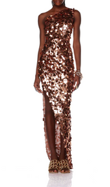 SEQUIN ONE-SHOULDER GOLD GOWN