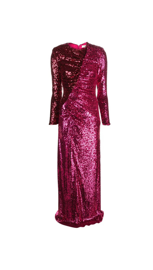 AIIZIE BURGUNDY RUCHED SEQUINED MAXI DRESS - product image