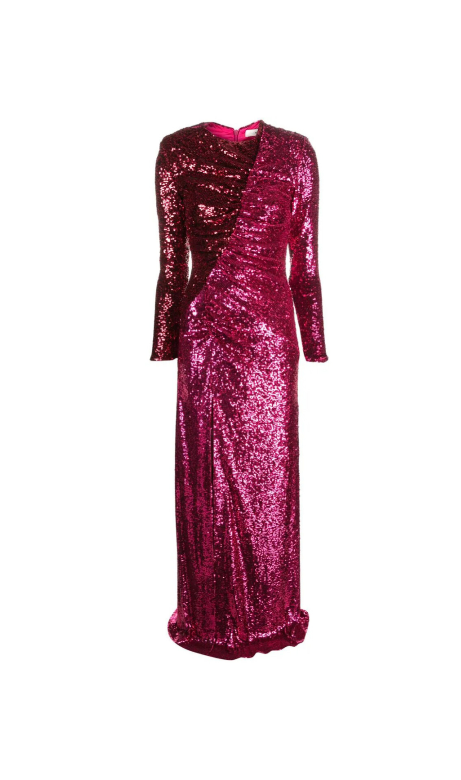 ABITO LUNGO CON PAILLETTES E RUCHES BORDEAUX