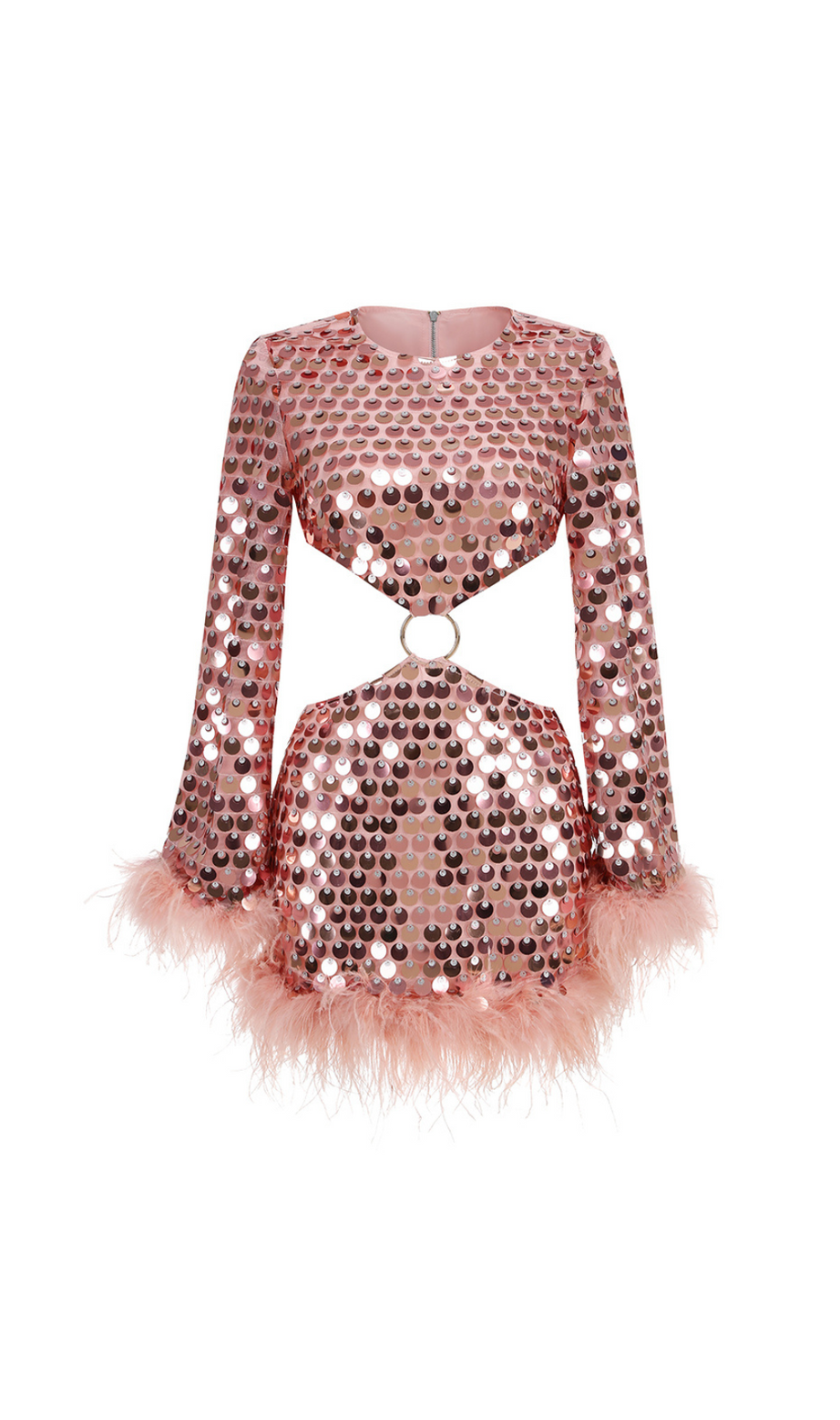 MINIKLEID MIT PAILLETTEN UND FEDERBESATZ