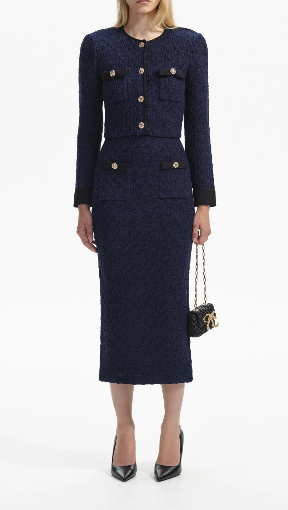 CARDIGAN CORTO IN TESSUTO BLU MARINO 