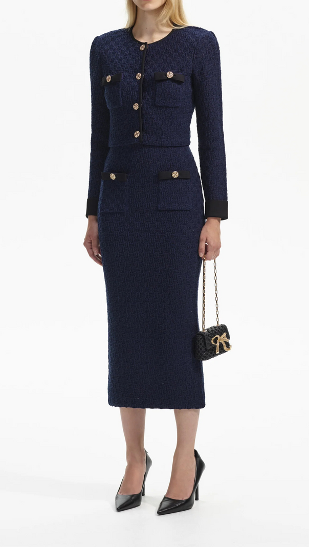 AIIZIE NAVY WEAVE CROPPED CARDIGAN - product image