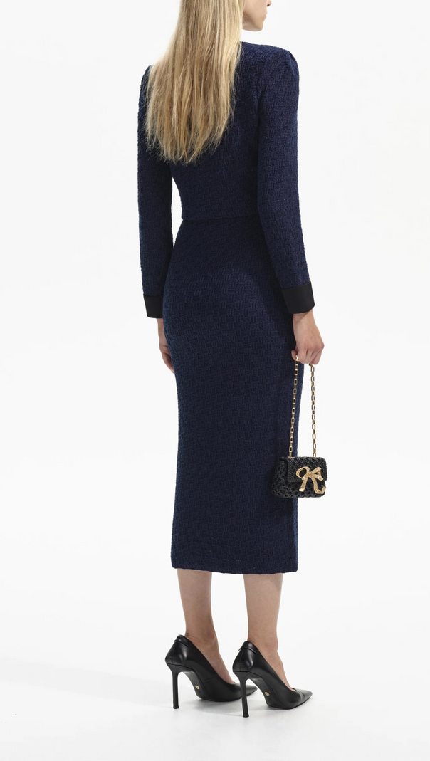 AIIZIE NAVY WEAVE CROPPED CARDIGAN - product image