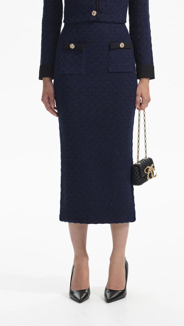 AIIZIE NAVY WEAVE KNIT MIDI SKIRT - product image