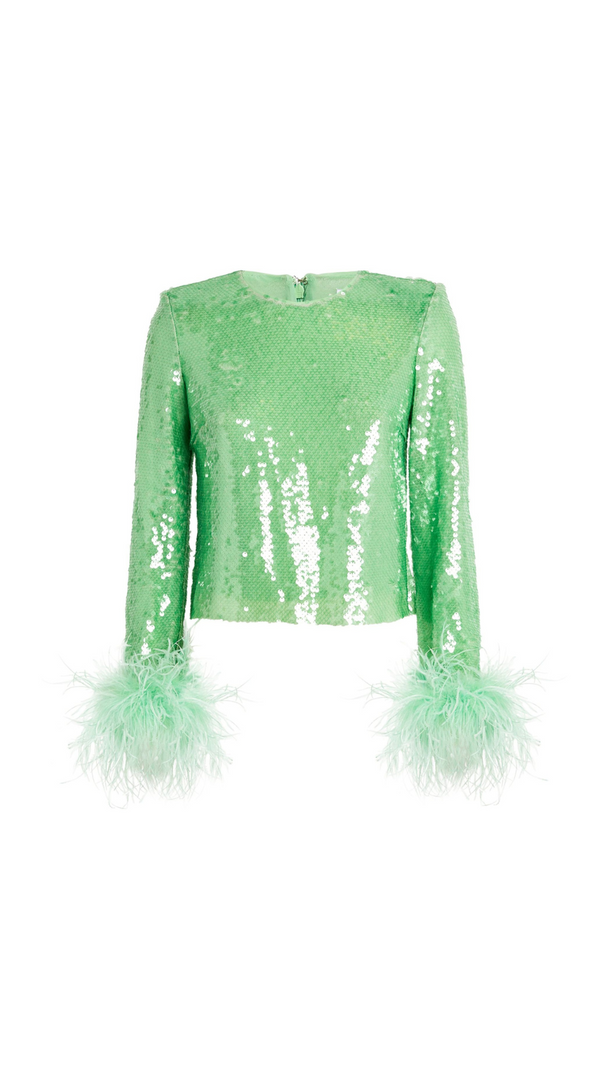 AIIZIE MINT SEQUIN FEATHER TOP - product image