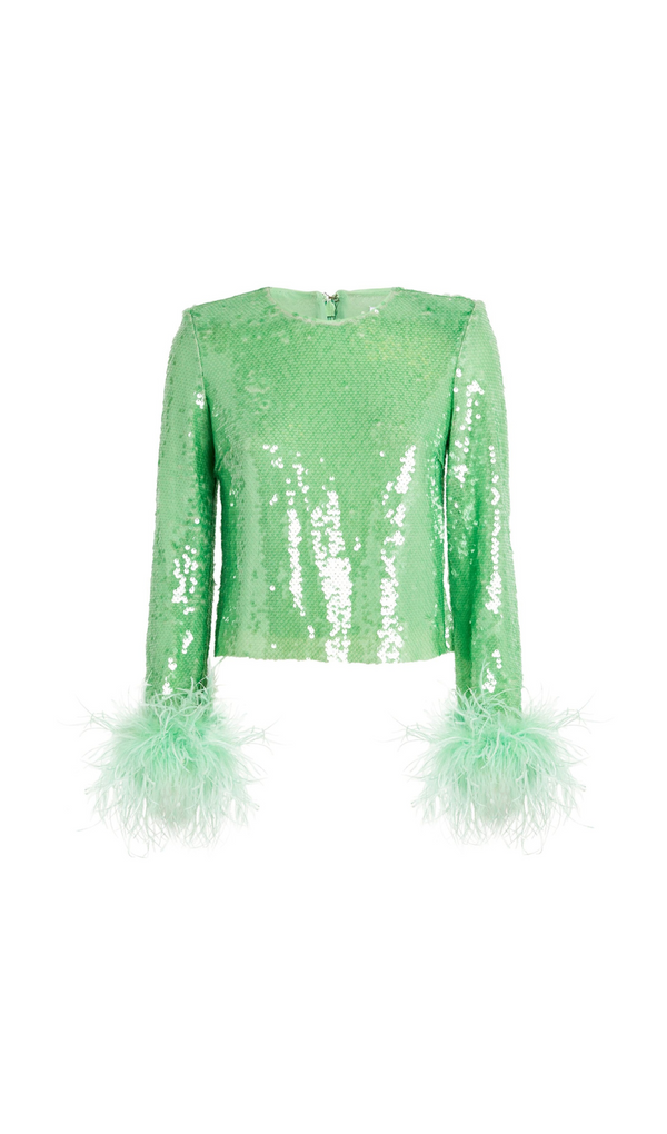 MINT SEQUIN FEATHER TOP