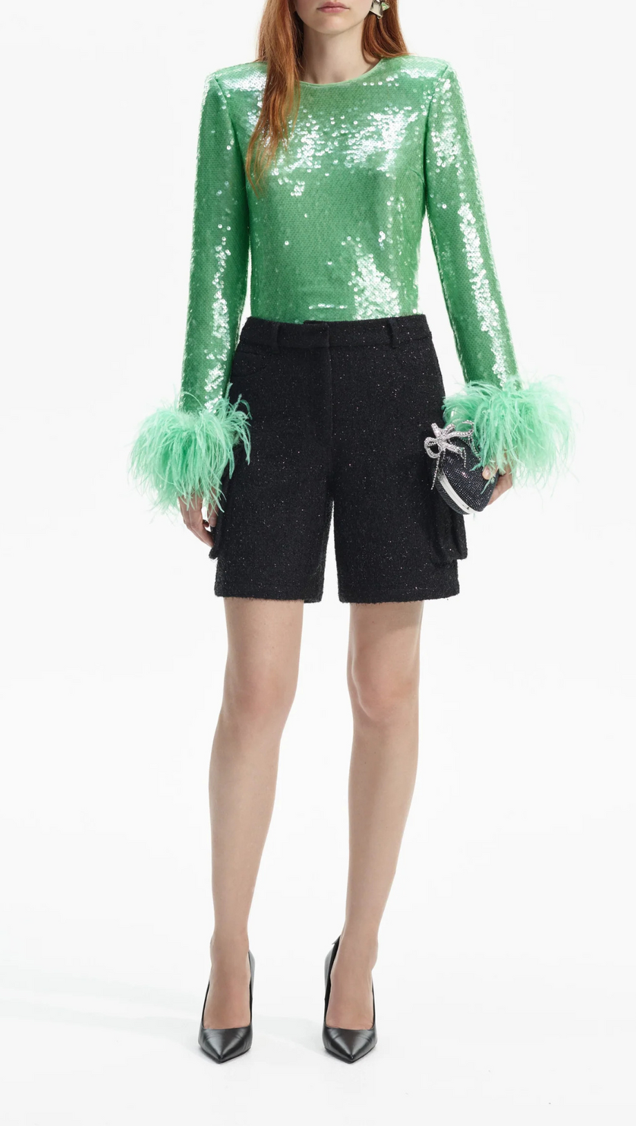 MINT SEQUIN FEATHER TOP