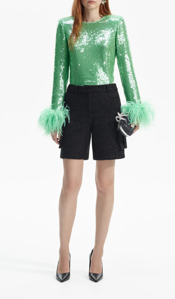 MINT SEQUIN FEATHER TOP