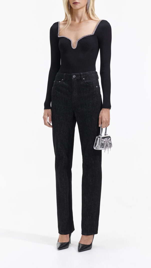 AIIZIE BLACK KNIT DIAMANTE TRIM TOP - product image