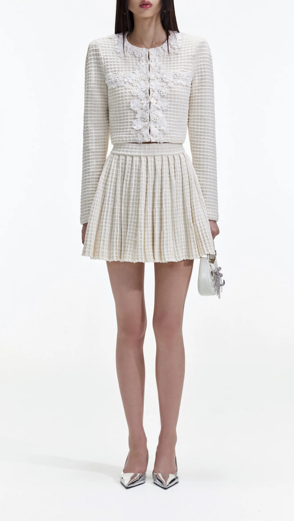 AIIZIE CREAM KNIT FLORAL TRIM CARDIGAN - product image