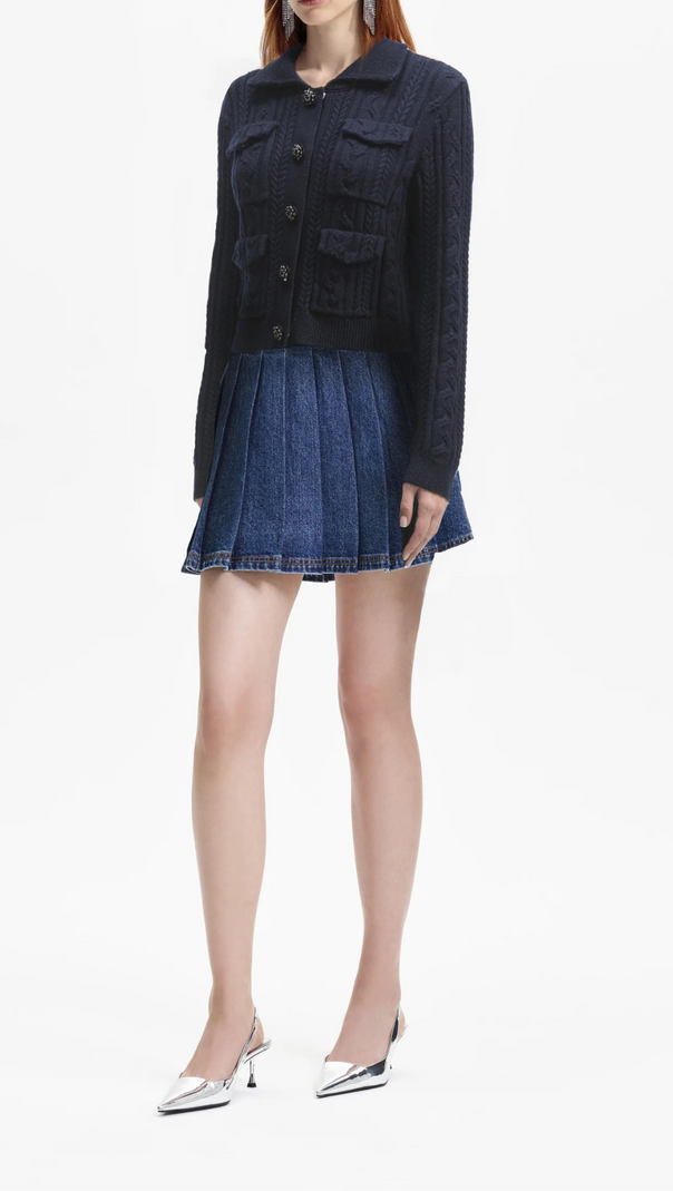 AIIZIE NAVY KNIT COLLAR CARDIGAN - product image