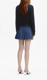 NAVY KNIT COLLAR CARDIGAN