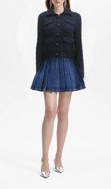 NAVY KNIT COLLAR CARDIGAN