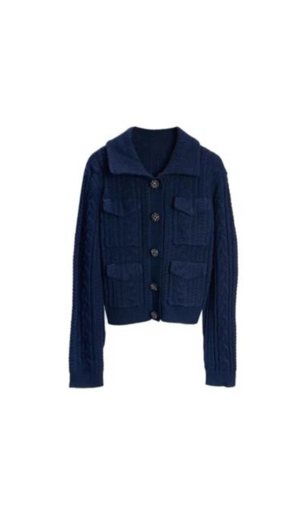 AIIZIE NAVY KNIT COLLAR CARDIGAN - product image