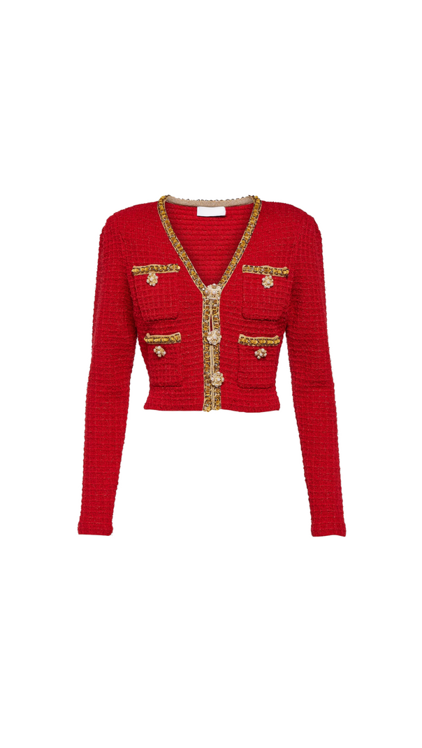 AIIZIE RED KNIT V NECK CARDIGAN - product image