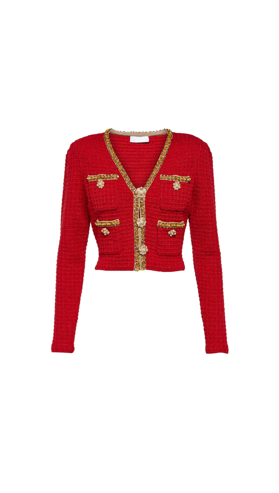 CARDIGAN ROSSO IN MAGLIA CON SCOLLO A V 