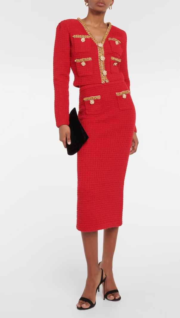 AIIZIE RED KNIT V NECK CARDIGAN - product image