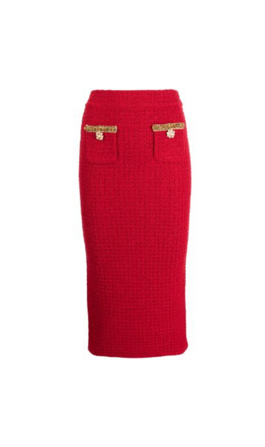 ROTER MIDIROCK AUS STRICK 