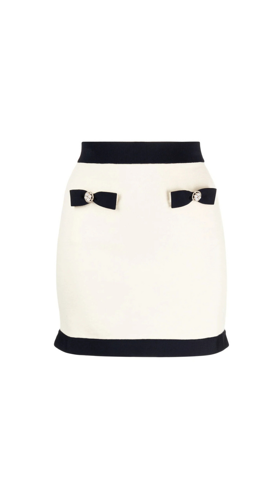 CREAM KNIT BOW MINI SKIRT