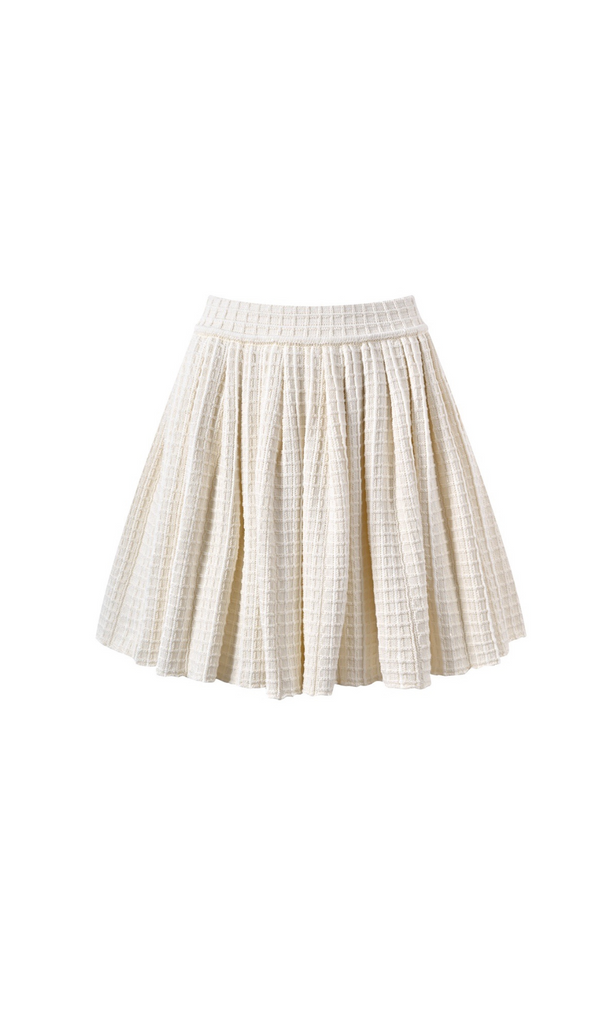 CREAM KNITTED MINI SKIRT