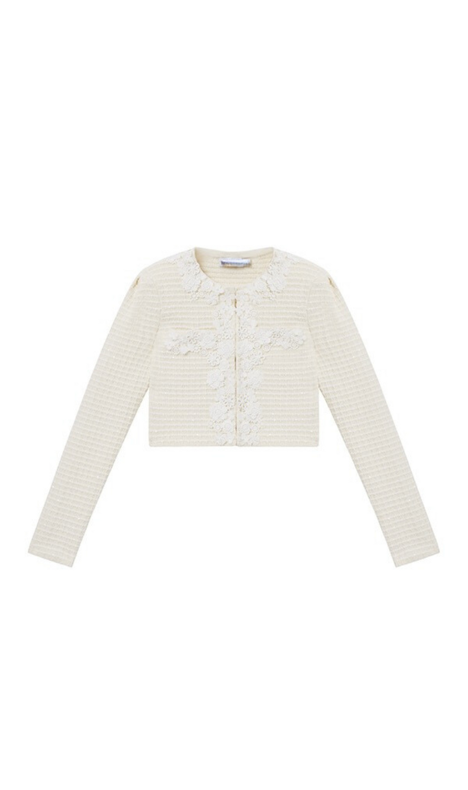 CREME STRICK-CARDIGAN MIT BLUMENBESATZ 
