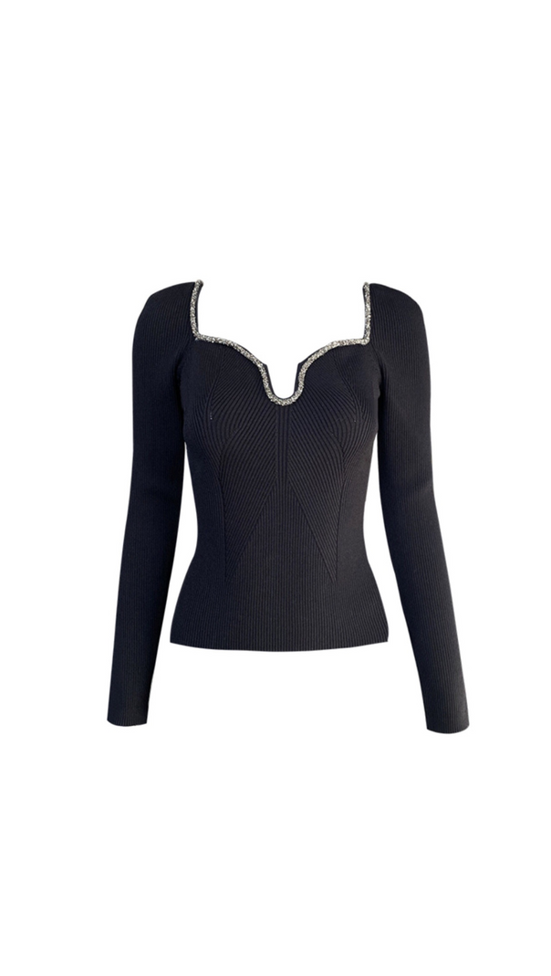 AIIZIE BLACK KNIT DIAMANTE TRIM TOP - product image
