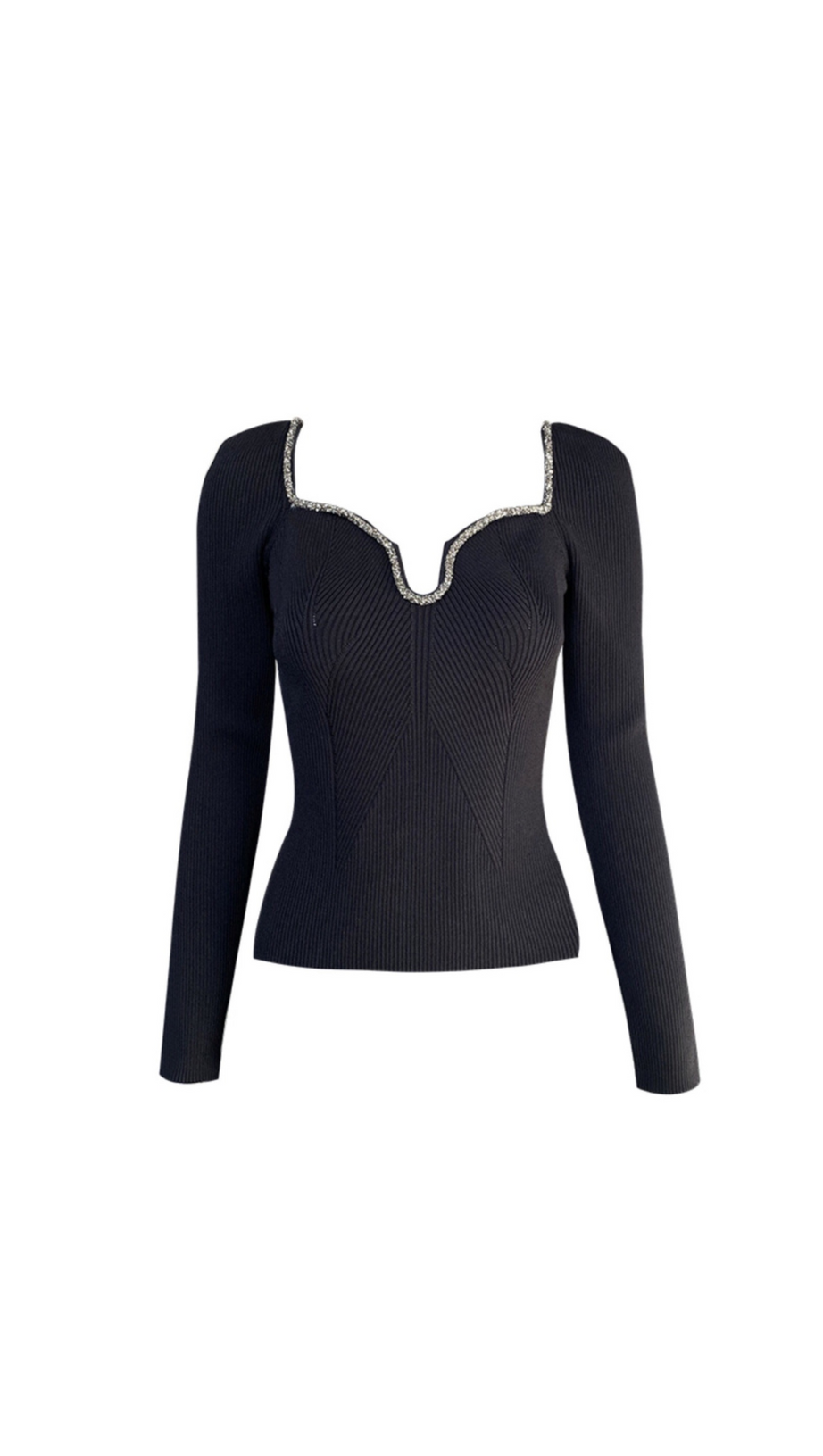 BLACK KNIT DIAMANTE TRIM TOP