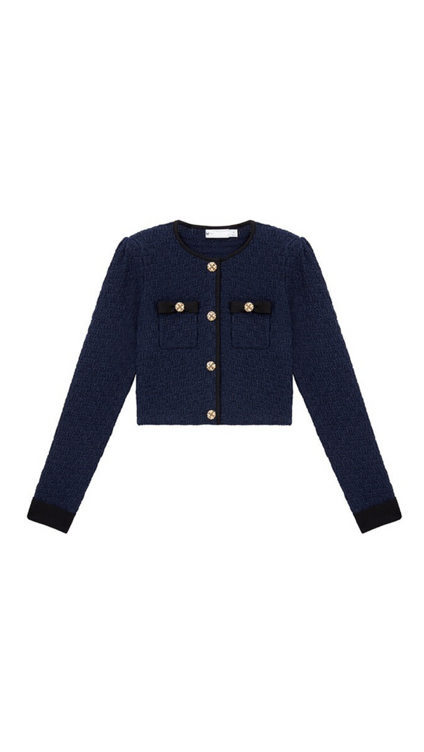 AIIZIE NAVY WEAVE CROPPED CARDIGAN - product image