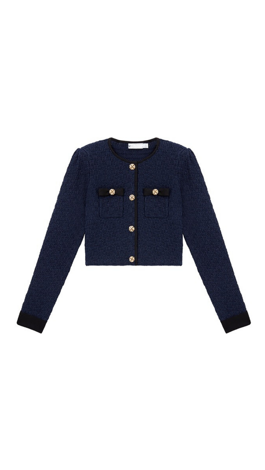 NAVY WEAVE CROPPED CARDIGAN