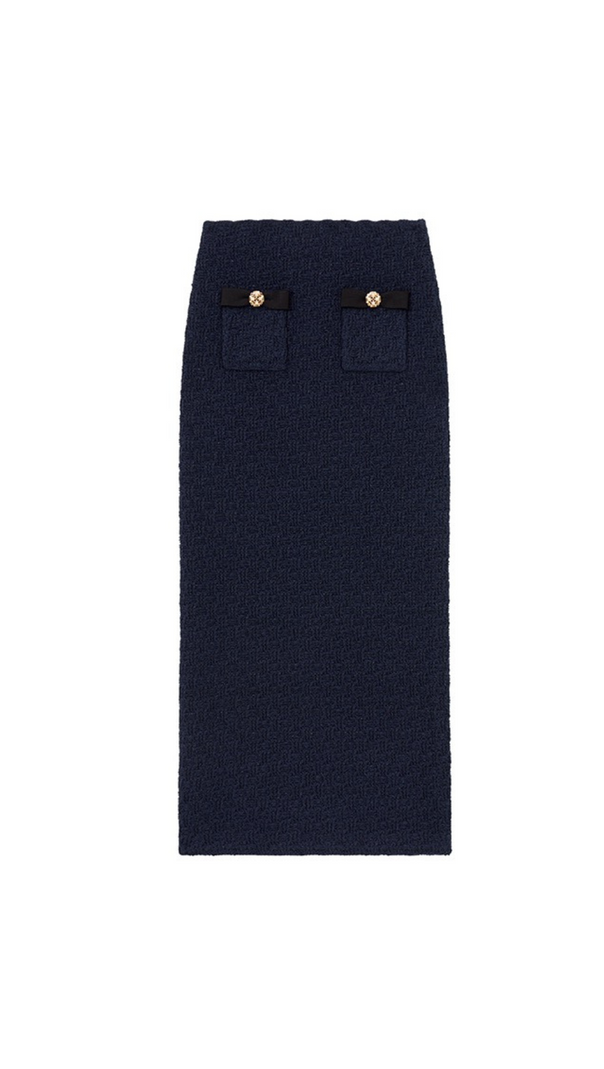 AIIZIE NAVY WEAVE KNIT MIDI SKIRT - product image