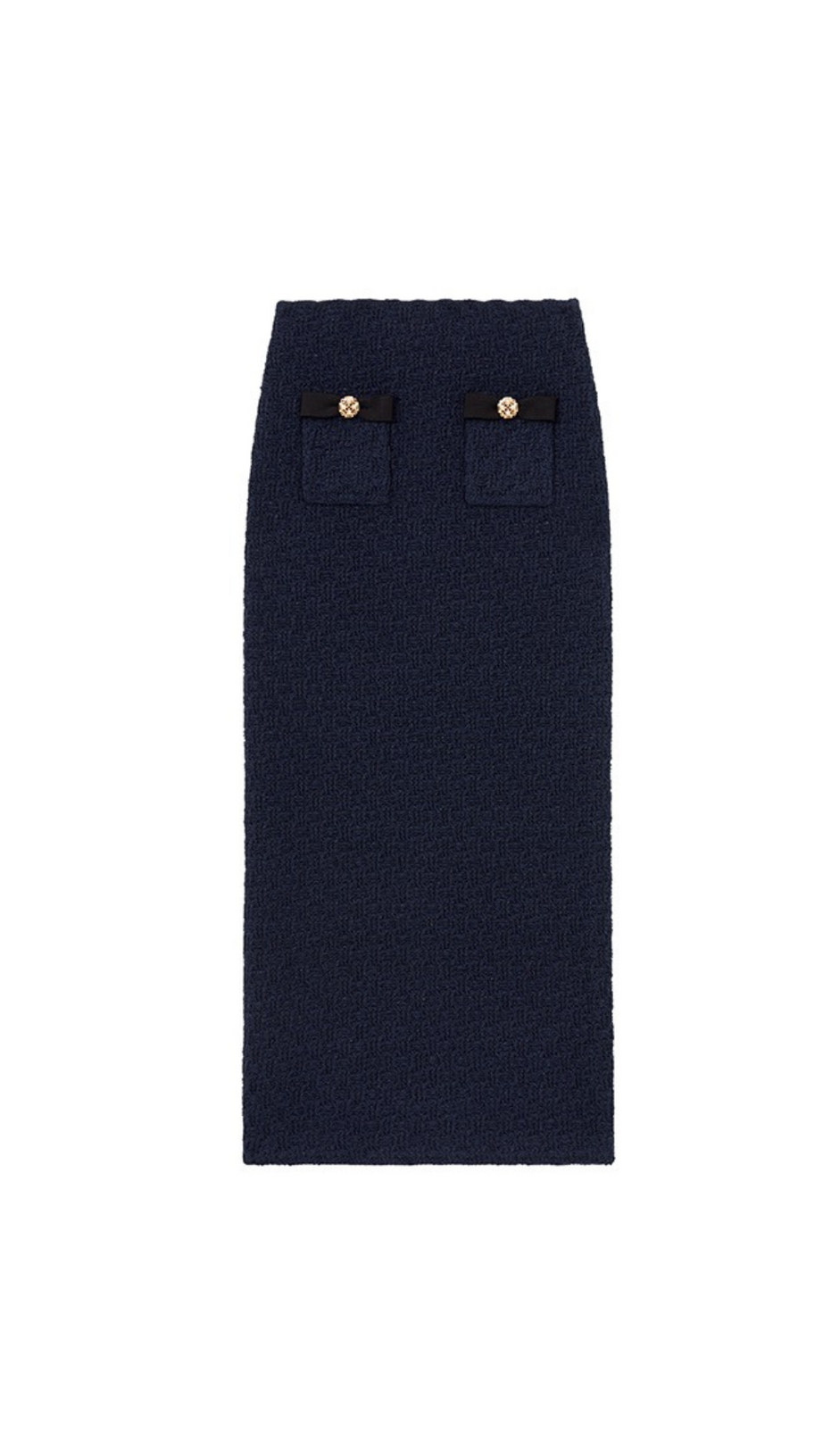 MARINEBLAUER MIDIROCK AUS GEWEBTEM STRICK 