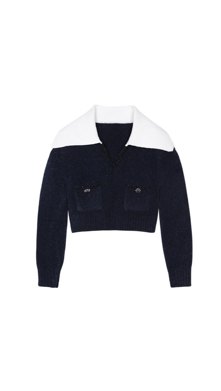 NAVY SOFT KNIT COLLAR TOP