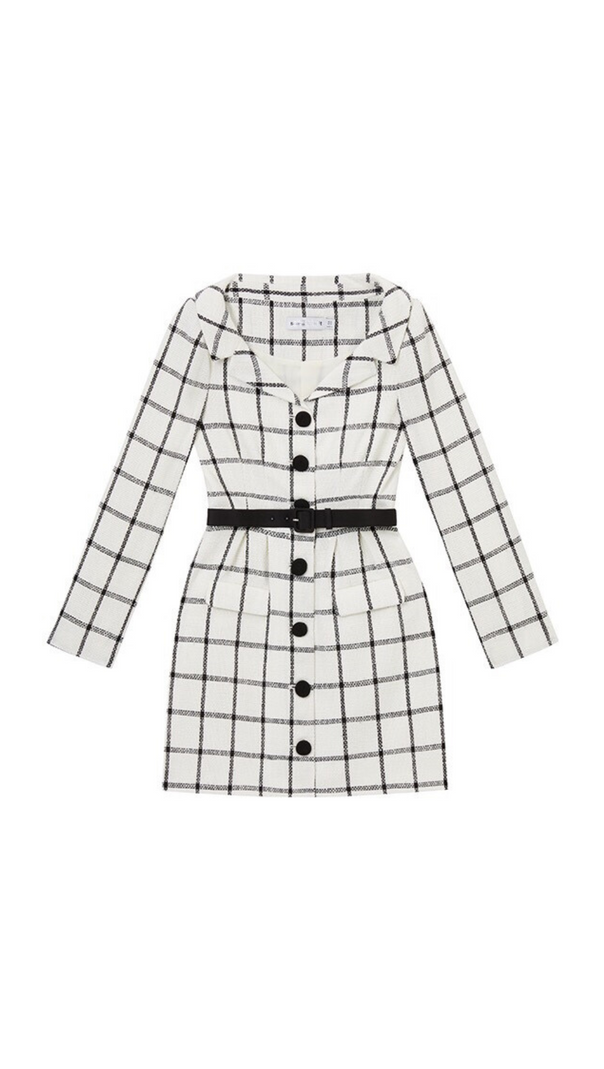AIIZIE CREAM CHECK TAILORED MINI DRESS - product image