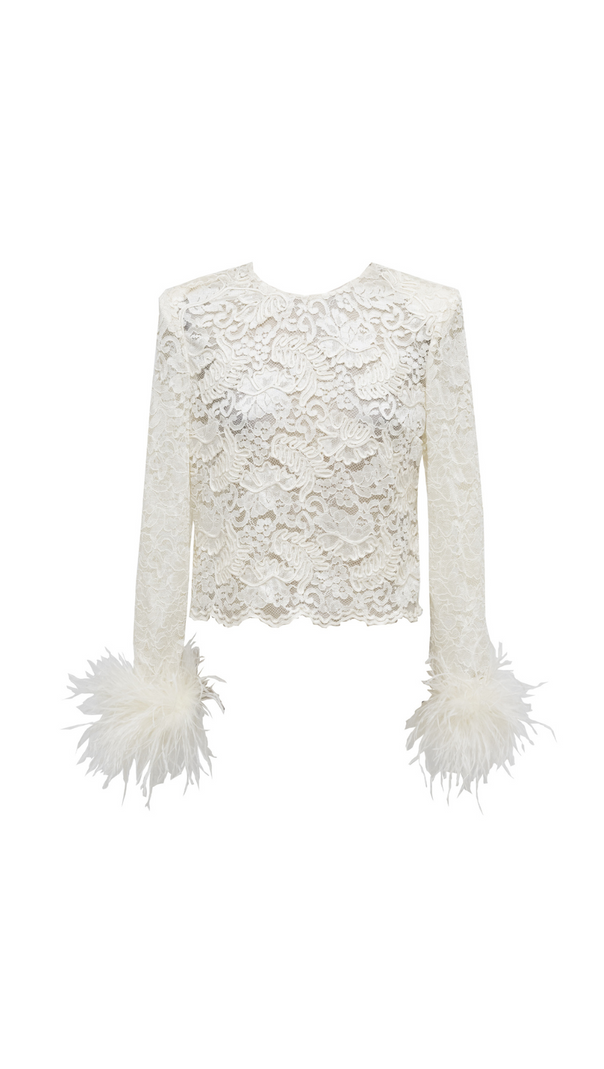AIIZIE CREAM CORD LACE FEATHER TOP - product image